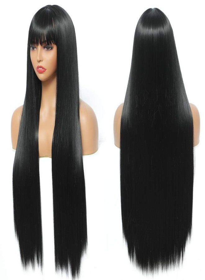 QUEENTAS 40 Inch Long Wig for Women Straight Full Head Hair Cover Black Synthetic Wigs for Women with Bangs Lightweight for Diwali Cosplay Daily Use - Image 3