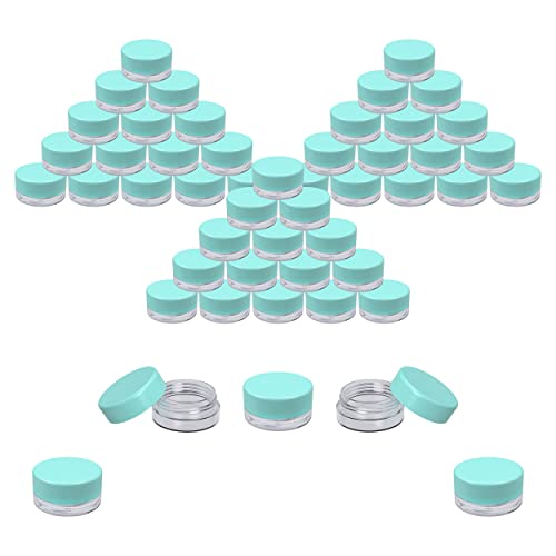 Houseables Sample Containers, Lip Balm Containers, Sample Jars, Mini Jars with Lids, Small, Empty, Makeup, Powder, Gloss, Cosmetic, Tiny, Chapstick, Dab, Wax, Scrub, Little, Blue Plastic, 3 Gram, 50PK - Image 1