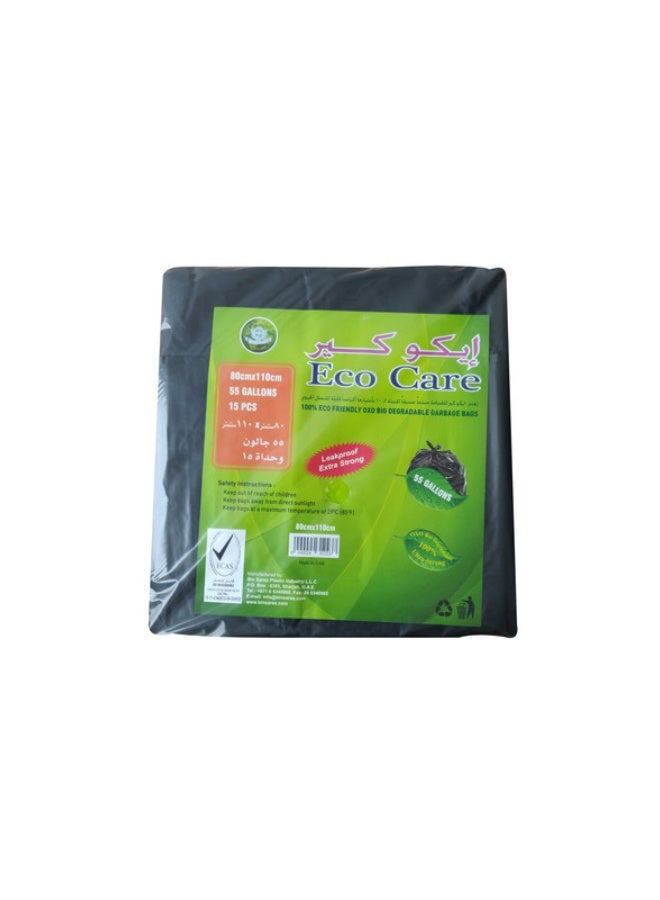 Eco Care Black Garbage Bag Sheet, 15s, 55 Gallon - 80x110