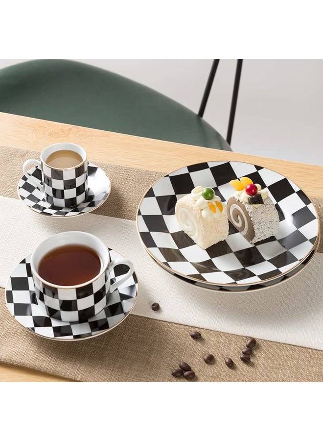 RockTrend Retro Black and White Checkerboard Gold Edge Ceramic Dinner Plate Dessert Plate Salad Plate-Set of 2 - Image 4