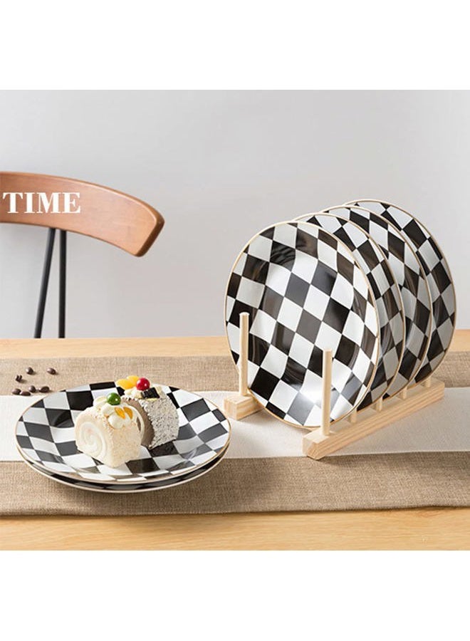 RockTrend Retro Black and White Checkerboard Gold Edge Ceramic Dinner Plate Dessert Plate Salad Plate-Set of 2 - Image 5