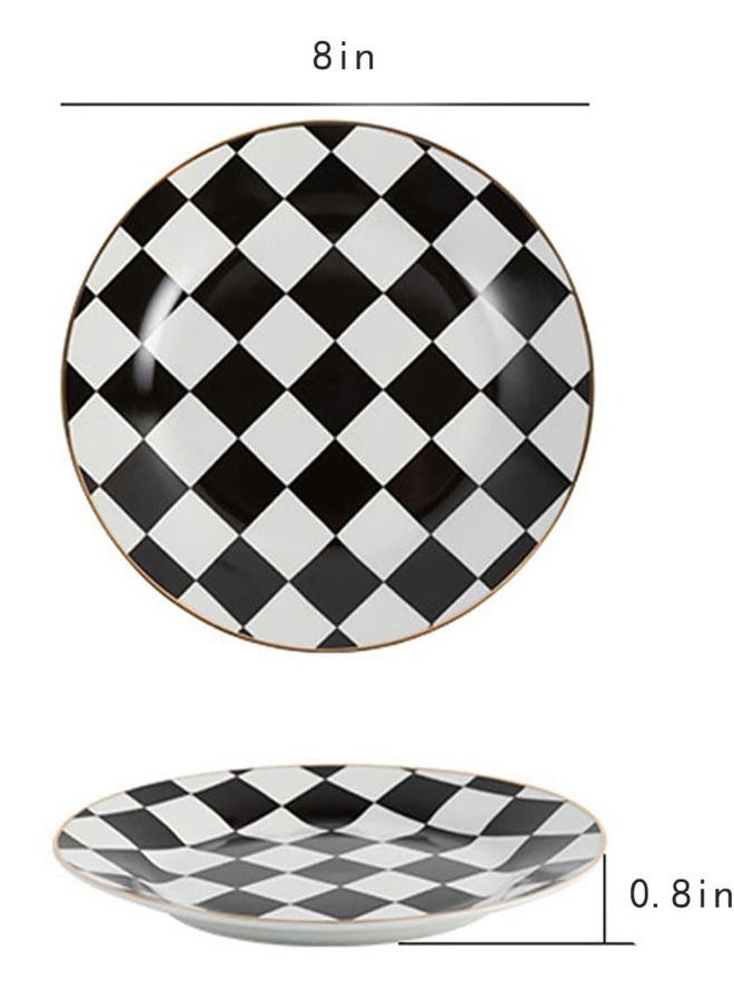 RockTrend Retro Black and White Checkerboard Gold Edge Ceramic Dinner Plate Dessert Plate Salad Plate-Set of 2 - Image 2