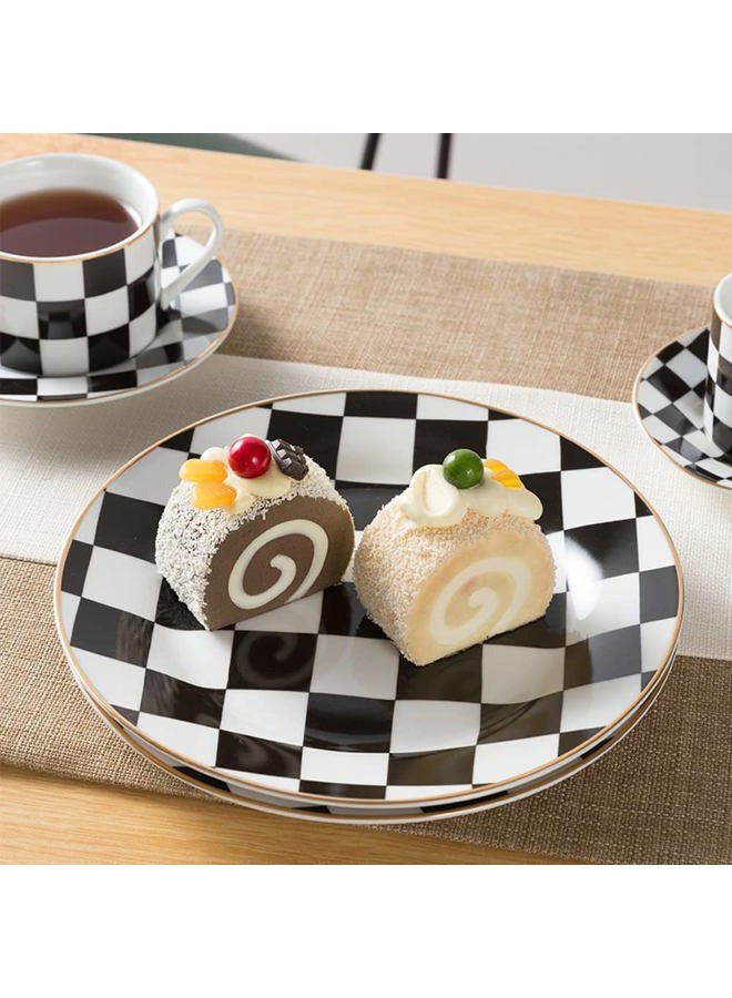 RockTrend Retro Black and White Checkerboard Gold Edge Ceramic Dinner Plate Dessert Plate Salad Plate-Set of 2 - Image 3