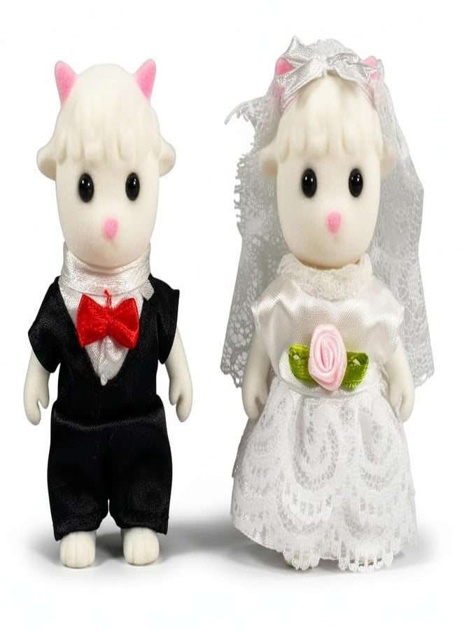 OLEOCA Family White Sheep Figures - Set of 2 Collectible Flocked Mini Dolls with Removable Clothes, Dollhouse Pretend Play Set for Kids Ages 3+ - Image 1