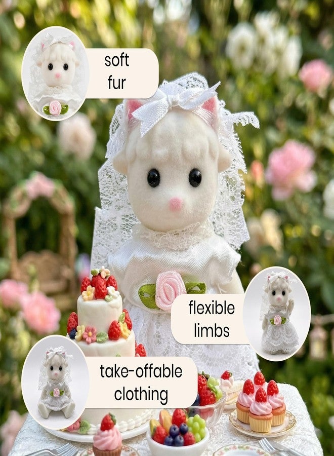 OLEOCA Family White Sheep Figures - Set of 2 Collectible Flocked Mini Dolls with Removable Clothes, Dollhouse Pretend Play Set for Kids Ages 3+ - Image 5