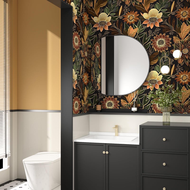 Laatse Boho Wallpaper Peel and Stick Dark Floral Wallpaper for Cabinet Vintage Contact Paper Waterproof Self Adhesive Removable Modern Wall Paper for Bedroom Stair Bathroom 17.5in x118in - Image 4