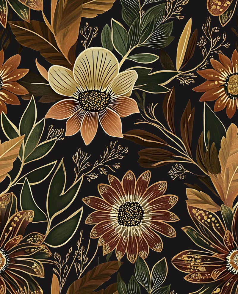 Laatse Boho Wallpaper Peel and Stick Dark Floral Wallpaper for Cabinet Vintage Contact Paper Waterproof Self Adhesive Removable Modern Wall Paper for Bedroom Stair Bathroom 17.5in x118in - Image 1