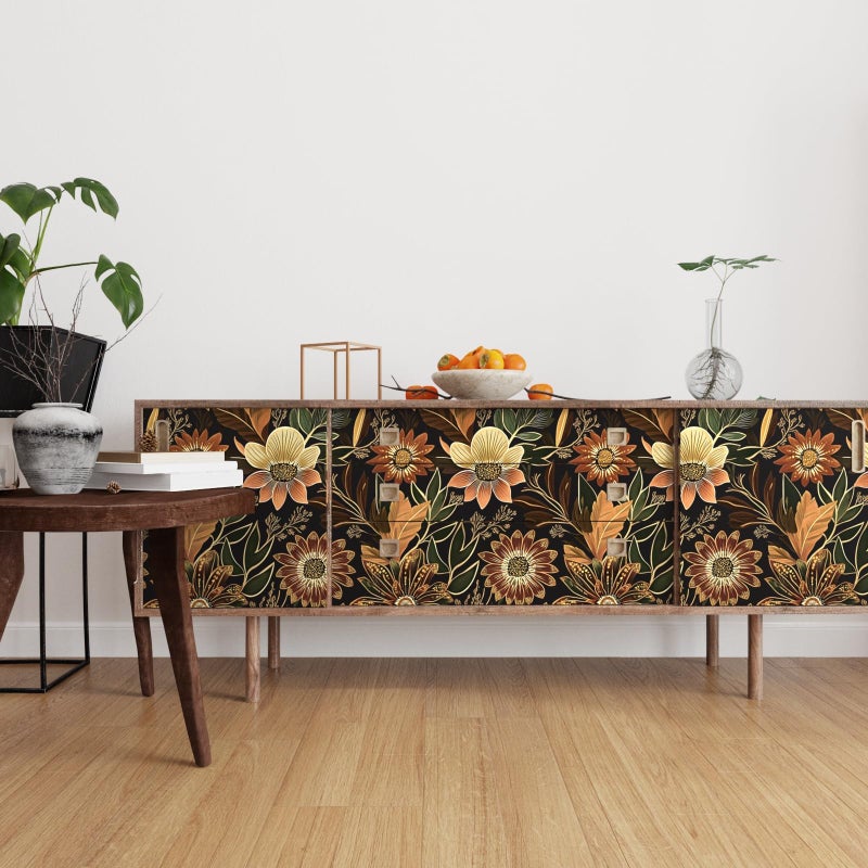 Laatse Boho Wallpaper Peel and Stick Dark Floral Wallpaper for Cabinet Vintage Contact Paper Waterproof Self Adhesive Removable Modern Wall Paper for Bedroom Stair Bathroom 17.5in x118in - Image 5