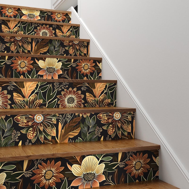 Laatse Boho Wallpaper Peel and Stick Dark Floral Wallpaper for Cabinet Vintage Contact Paper Waterproof Self Adhesive Removable Modern Wall Paper for Bedroom Stair Bathroom 17.5in x118in - Image 3