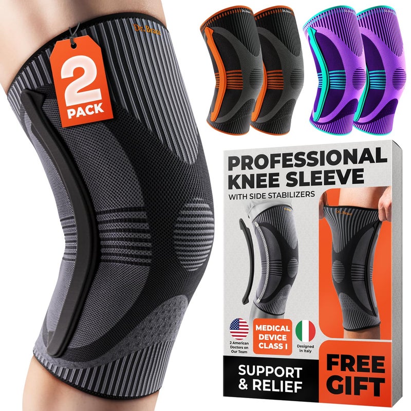 DR. BRACE ELITE Knee Brace with Size Stabilizer (2 Pack) Knee Brace for Women & Men, Workout, Sports, Daily Knee Compression Sleeve for Maximum Knee Pain Support & Fast Recovery (Pluto, Large) - Image 1