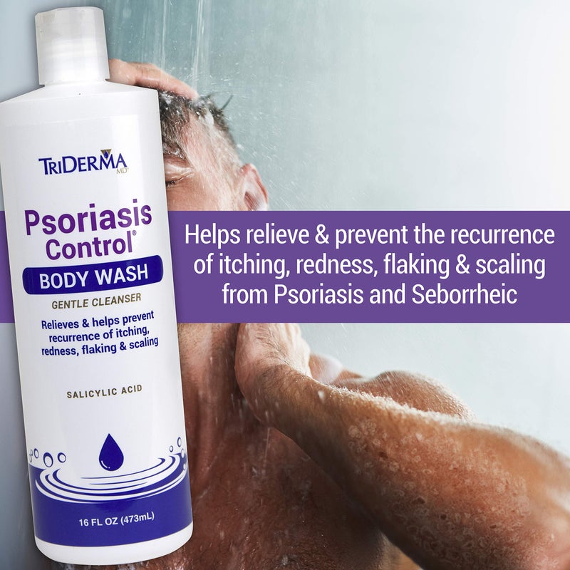 TriDerma Psoriasis Control Body Wash - Gentle 2% Salicylic Acid Cleanser, AP4 Aloe Vera Gel - Psoriasis Treatment Soothes Itching, Redness, Flaking - No Cortisone or Coal Tar - 16 oz - Image 4