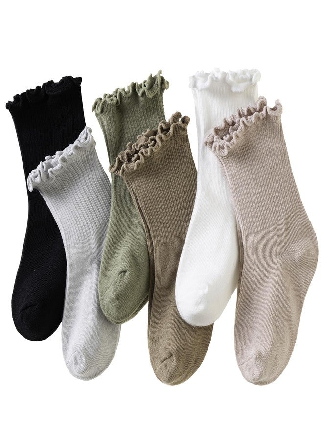 Velice Baby Girls Ruffle Socks Infant Toddler Girls Frilly Dress Cute Crew Socks 6 Pairs, Assorted Color B, 6-12 Months - Image 1