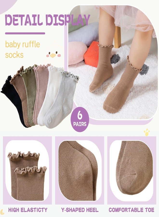 Velice Baby Girls Ruffle Socks Infant Toddler Girls Frilly Dress Cute Crew Socks 6 Pairs, Assorted Color B, 6-12 Months - Image 3