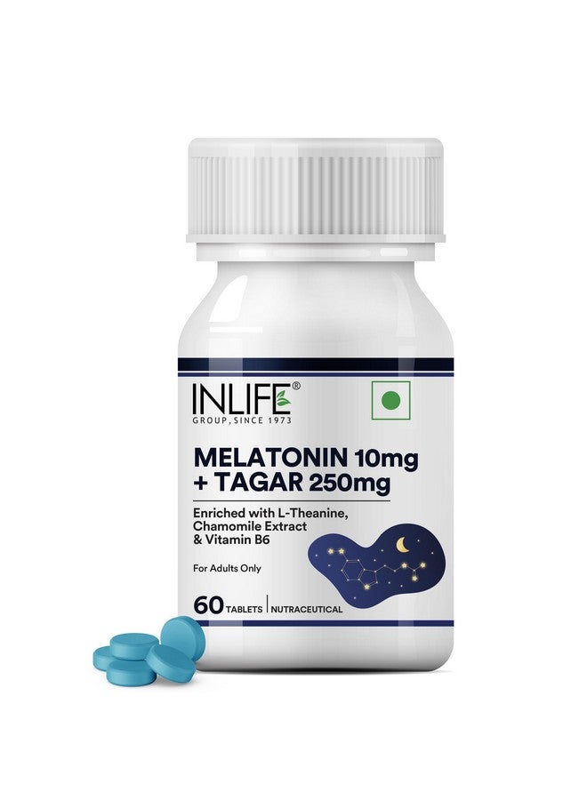 INLIFE ميلاتونين 10 ملغ مع تاجار 250 ملغ | 60 قرص | معزز بفيتامين ب6 ومستخلص البابونج | قد يدعم النوم المريح، الاسترخاء | غير مسبب للإدمان | يدعم صحة العين (عبوة من 1) - Image 1
