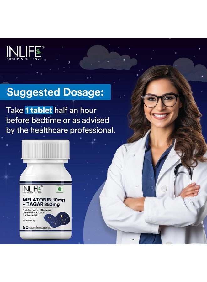 INLIFE ميلاتونين 10 ملغ مع تاجار 250 ملغ | 60 قرص | معزز بفيتامين ب6 ومستخلص البابونج | قد يدعم النوم المريح، الاسترخاء | غير مسبب للإدمان | يدعم صحة العين (عبوة من 1) - Image 3