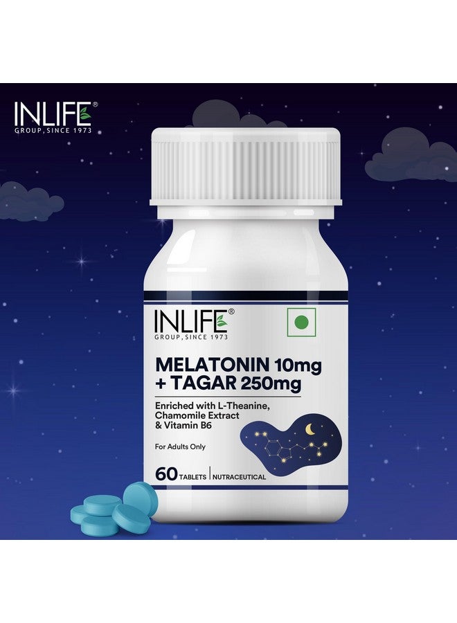 INLIFE ميلاتونين 10 ملغ مع تاجار 250 ملغ | 60 قرص | معزز بفيتامين ب6 ومستخلص البابونج | قد يدعم النوم المريح، الاسترخاء | غير مسبب للإدمان | يدعم صحة العين (عبوة من 1) - Image 4