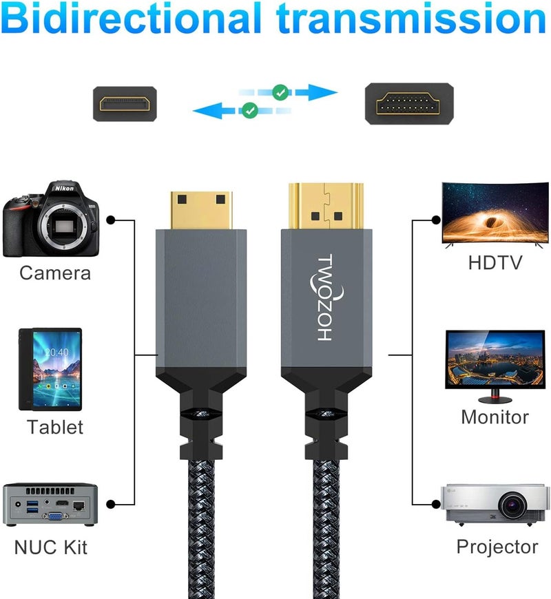 Twozoh Long Mini HDMI to HDMI Cable 10M, HDMI to Mini HDMI Braided Lead Support 720P/1080P Nikon/Canon DSLR, Camcorder, Laptop, Tablet - Image 4