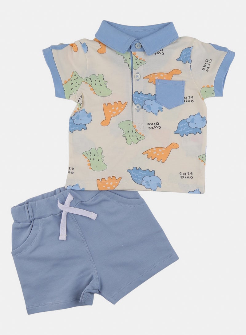 Boys Blue Dinosaur Printed Pyjama Set