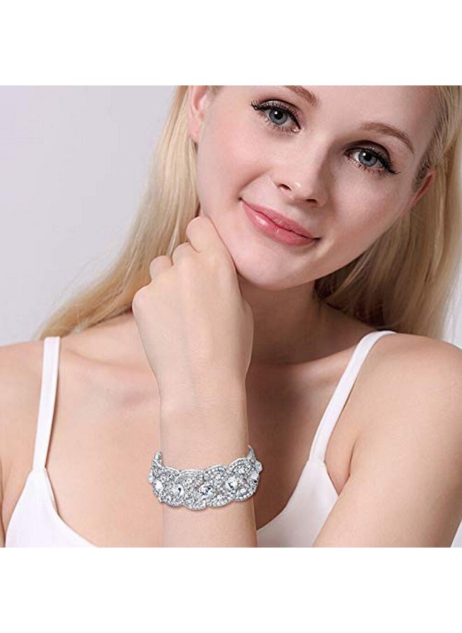 EVER FAITH Austrian Crystal Costume Jewelry Art Deco Elastic Stretch Bracelet Clear Silver-Tone  - Image 4