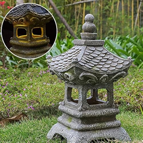 Aloak Asian Solar Zen Pagoda Garden Statue 14 Inch, Outdoor Japanese Lamp Lantern for Home Garden Landscape Décor (14 inch Pagoda) - Image 1