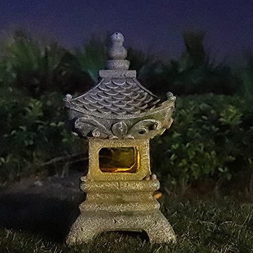 Aloak Asian Solar Zen Pagoda Garden Statue 14 Inch, Outdoor Japanese Lamp Lantern for Home Garden Landscape Décor (14 inch Pagoda) - Image 5