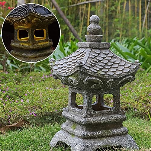 Aloak Asian Solar Zen Pagoda Garden Statue 14 Inch, Outdoor Japanese Lamp Lantern for Home Garden Landscape Décor (14 inch Pagoda) - Image 2