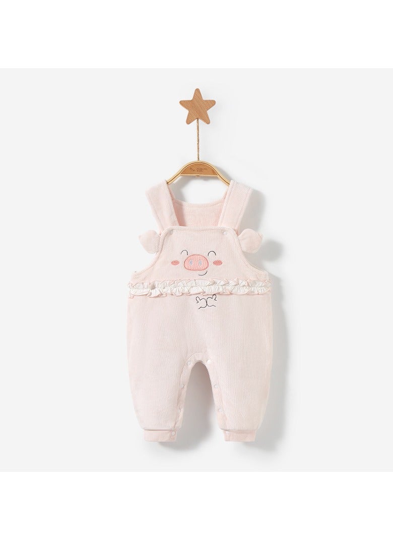 xozgdovg Baby pants New warm jacket button cotton pants overalls baby cotton clothes children's pink 