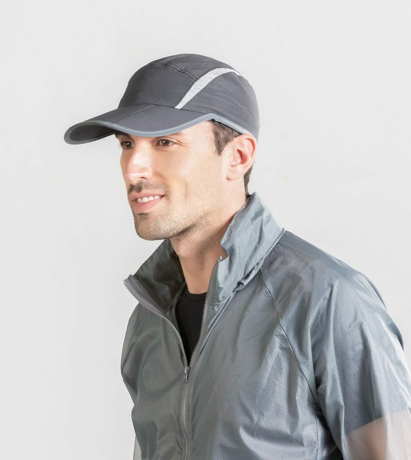 Connectyle Foldable Mesh Sun Cap Outdoor Sports Hat Breathable Sun Runner Cap with Reflective Trim,Dark Grey,55-60cm/21.5-23.5inch - Image 2
