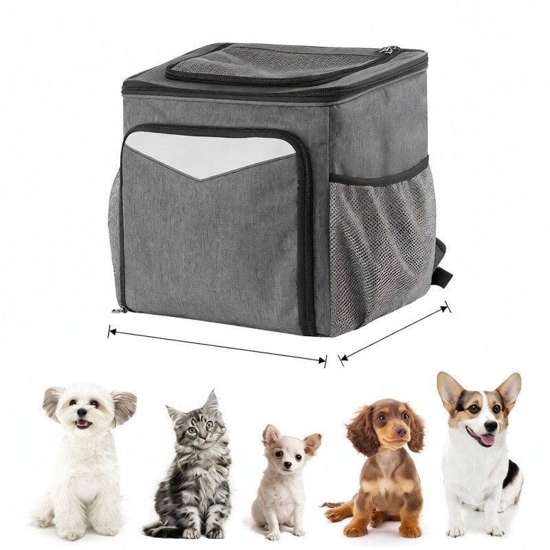 Dog Bike Carrier Backpack Grey Durable Oxford Cloth Expandable Back Spacious - Pet Carrier Backpack with Sun Protection for Travel Camping Hiking Biking - Image 4