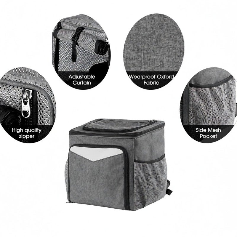 Dog Bike Carrier Backpack Grey Durable Oxford Cloth Expandable Back Spacious - Pet Carrier Backpack with Sun Protection for Travel Camping Hiking Biking - Image 5
