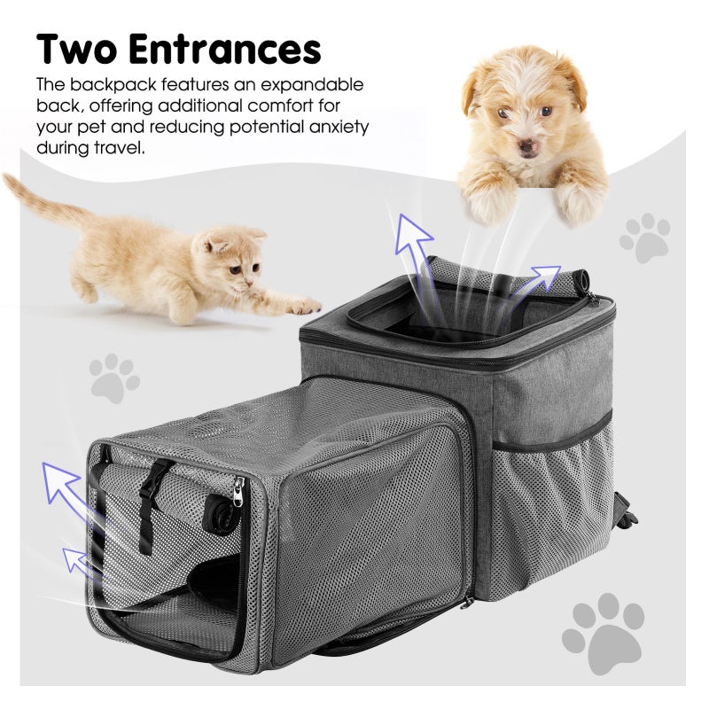 Dog Bike Carrier Backpack Grey Durable Oxford Cloth Expandable Back Spacious - Pet Carrier Backpack with Sun Protection for Travel Camping Hiking Biking - Image 3