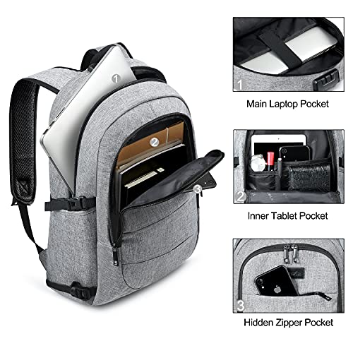 Tzowla Travel Laptop Backpack Water Resistant Anti-Theft Bag with Giant Tumbler Holder Pocket and Lock 15.6 Inch Computer Business Backpacks for Women Men Work College Gift,Casual Daypack(Grey) - Image 3