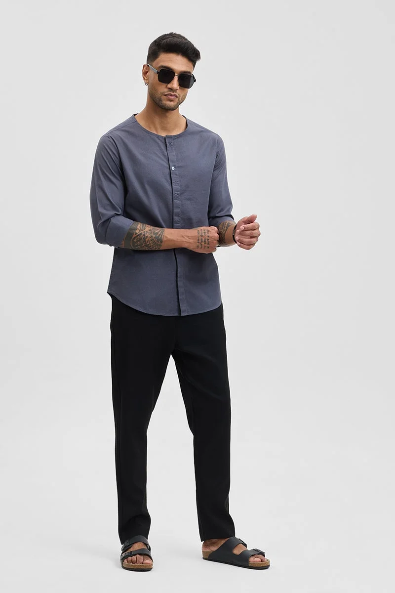 سنيتش Charcoal Grey Solid Long Sleeve Slim Fit Casual Shirt