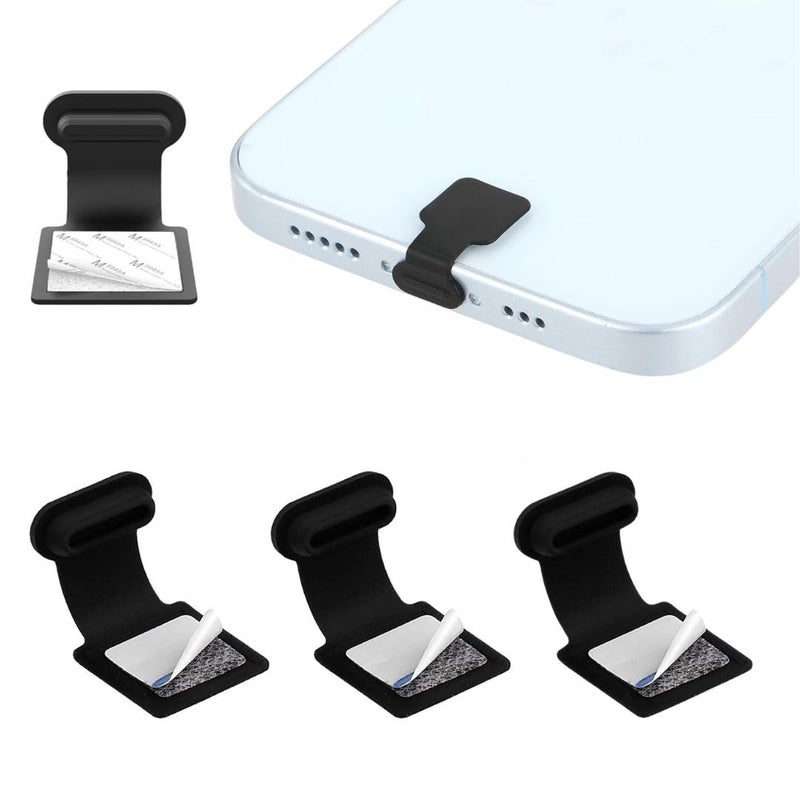 MAK Type C Charging Port Dust Protection Caps, USB C Anti-Lost Dust Plugs Silicone Protectors Type C Plug Covers with Removable Adhesive Compatible with Mobile, Laptop (Black- 3Pc) - Image 2