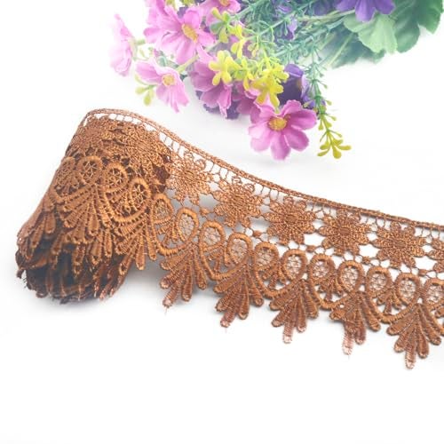 Kuasting 7.5 Yards Floral Lace Edge Trim 9CM Width Clothing Europe Chips Pattern Inelastic Embroidery Lace Trim for Sewing Making, DIY Crafts, Gift Wrapping, Wedding Decor (Light Coffee) - Image 1