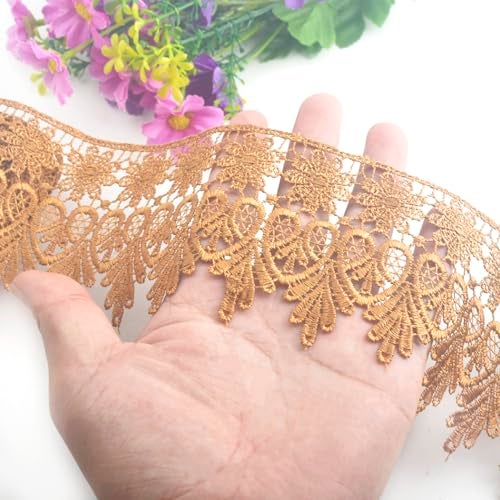Kuasting 7.5 Yards Floral Lace Edge Trim 9CM Width Clothing Europe Chips Pattern Inelastic Embroidery Lace Trim for Sewing Making, DIY Crafts, Gift Wrapping, Wedding Decor (Light Coffee) - Image 5