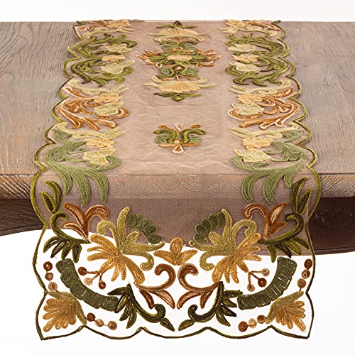 SARO LIFESTYLE AN01.G1672B Alessandra Collection Embroidered Runner, Green, 16"x72" - Image 4