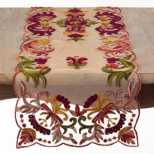 SARO LIFESTYLE AN01.G1672B Alessandra Collection Embroidered Runner, Green, 16"x72" - Image 5