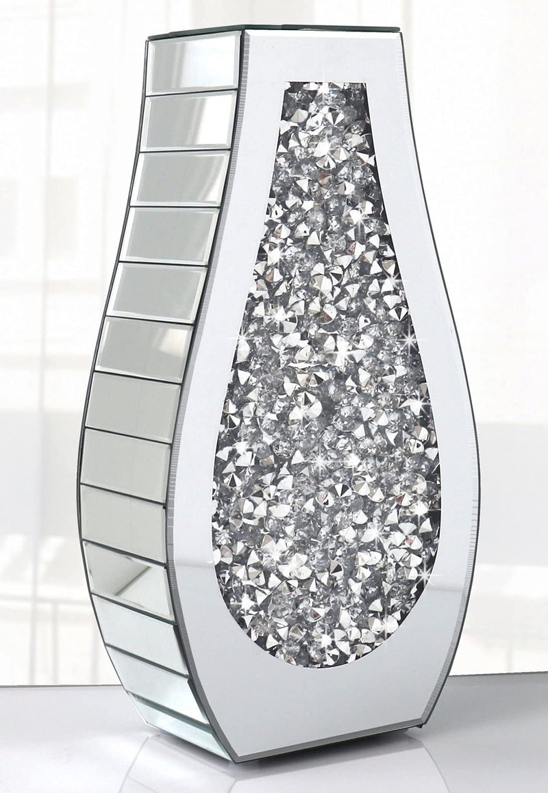 ALLARTONLY Flower Vase Crushed Diamond Mirrored Vase Crystal Silver Glass Decorative Mirror Vase Large Size Luxury for Home Decor ArcShaped Thickened Cant Hold Water