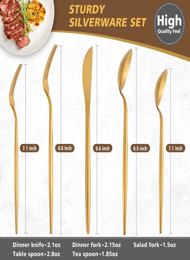 Oliviola Matte Gold Silverware Set, Oliviola 20-Piece Stainless Steel Flatware Cutlery Set Service for 4, Satin Finish Kitchen Utensil Set, Dishwasher Safe - Image 2
