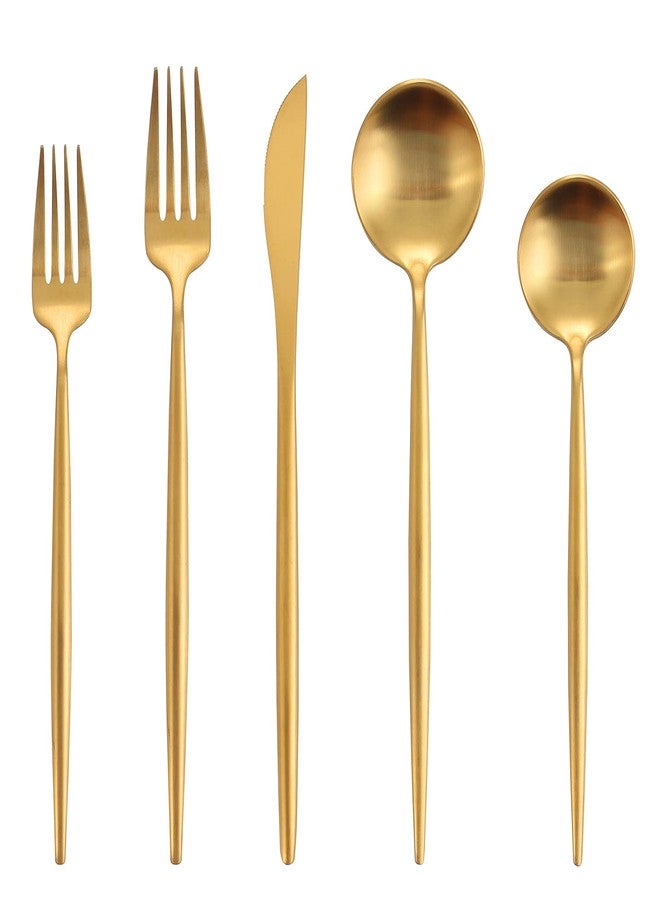 Oliviola Matte Gold Silverware Set, Oliviola 20-Piece Stainless Steel Flatware Cutlery Set Service for 4, Satin Finish Kitchen Utensil Set, Dishwasher Safe - Image 1