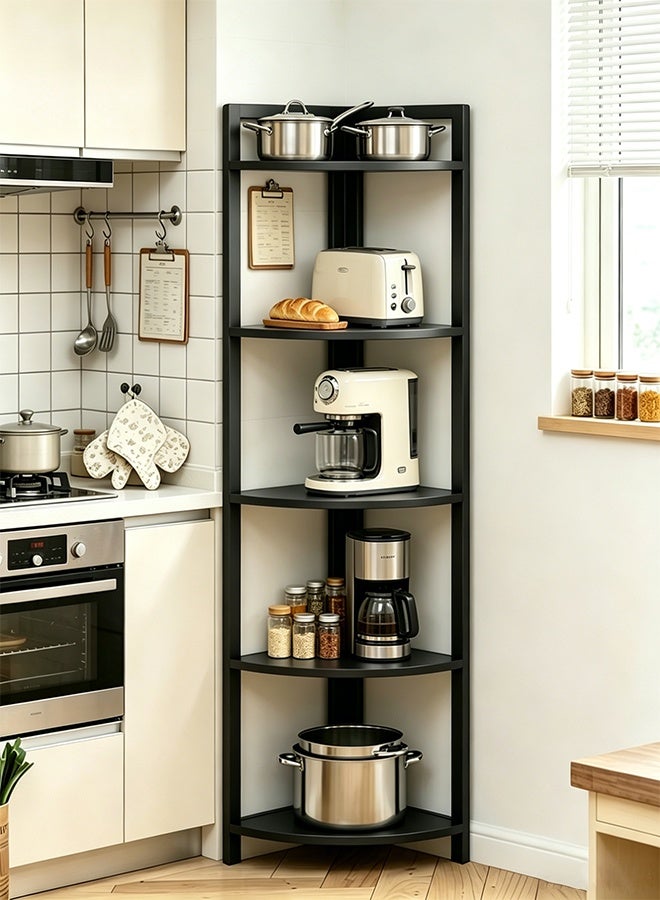 5 Tier Metal Kitchen Storage Rack, Rust Resistant Free Standing Pot Pan Rack Organizer, Space Saving Storage Shelf Display Stand for Bathroom Bedroom Living Room Small Apartment (JXS30-Black) - Image 1