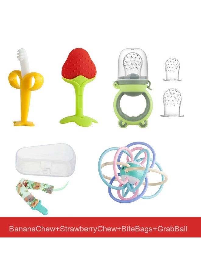 Baby Fruit Teether - Mushroom, Banana, Giraffe, and Matchstick Monkey Teething Toy 