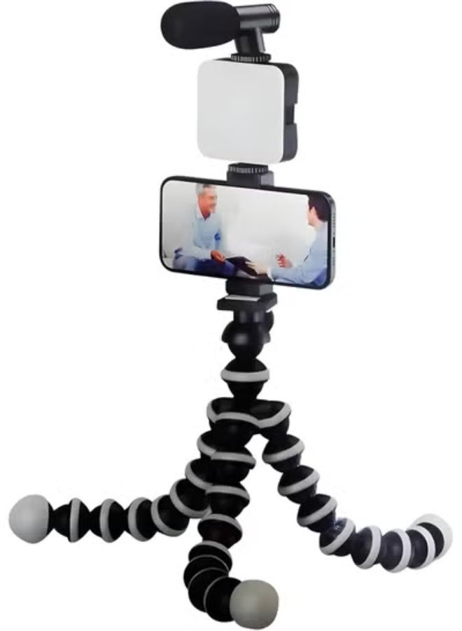 7W Photography Phone Stand – Tripod with Microphone, LED Light & Remote Control, Up to 3 Hours Battery Life - Image 1