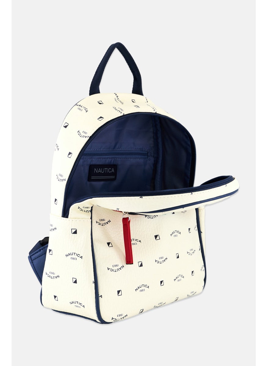 NAUTICA Women Brand Logo Backpack 30 H x 25 L x 10 W cm, Off White Combo  - Image 3