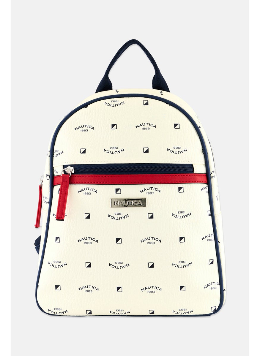 NAUTICA Women Brand Logo Backpack 30 H x 25 L x 10 W cm, Off White Combo  - Image 1