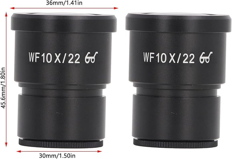 قطعتان 10X عدسة عينية واسعة الزاوية للميكروسكوب البيولوجي من سبيكة الألومنيوم، نقطة العين 22 مم، تركيب 30 مم - Image 4