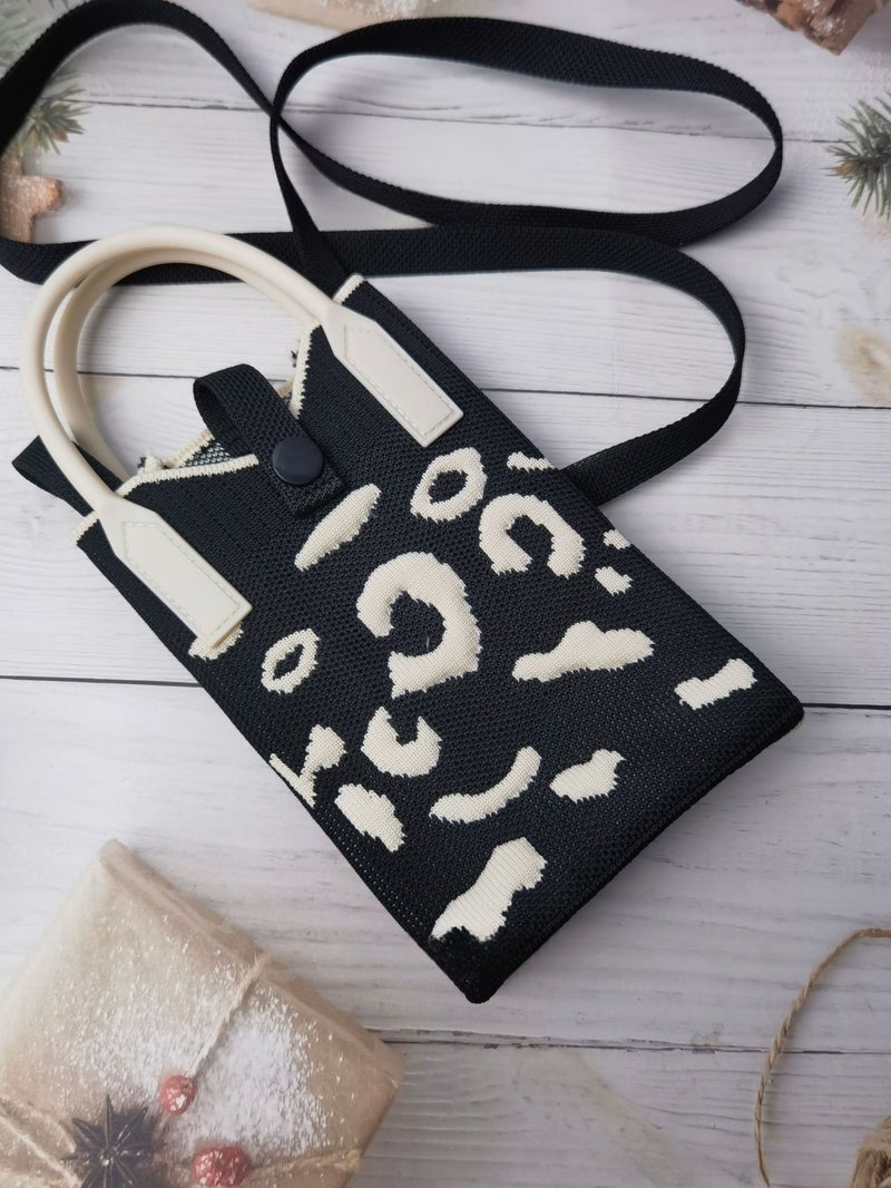 Texted Handbag Girl Love 2025 Mobile Phone Bag Wool Knitted Small Square Bag Crossbody Bag - Image 1