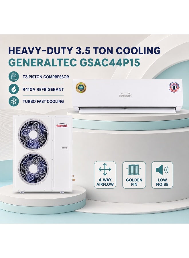 GENERALTEC 3.5 Ton Split AC GSAC44P15 | T3 Piston Compressor | R410A | Turbo Fast Cooling | 4-Way Swing | Golden Fin | Energy Efficient | Low Noise | 1 Year Full + 5 Year Compressor Warranty UAE 3122 W GSAC44P15 White - Image 3