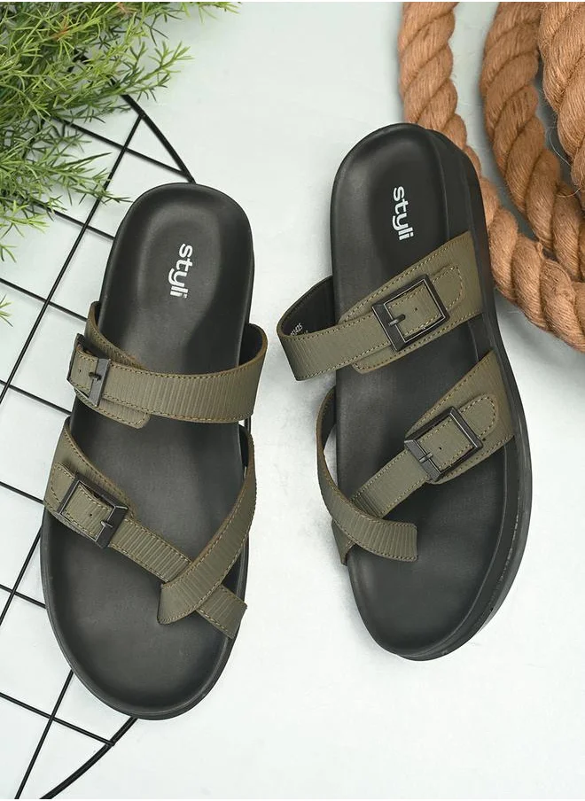 Styli Open Toe Buckle Detail Sandals